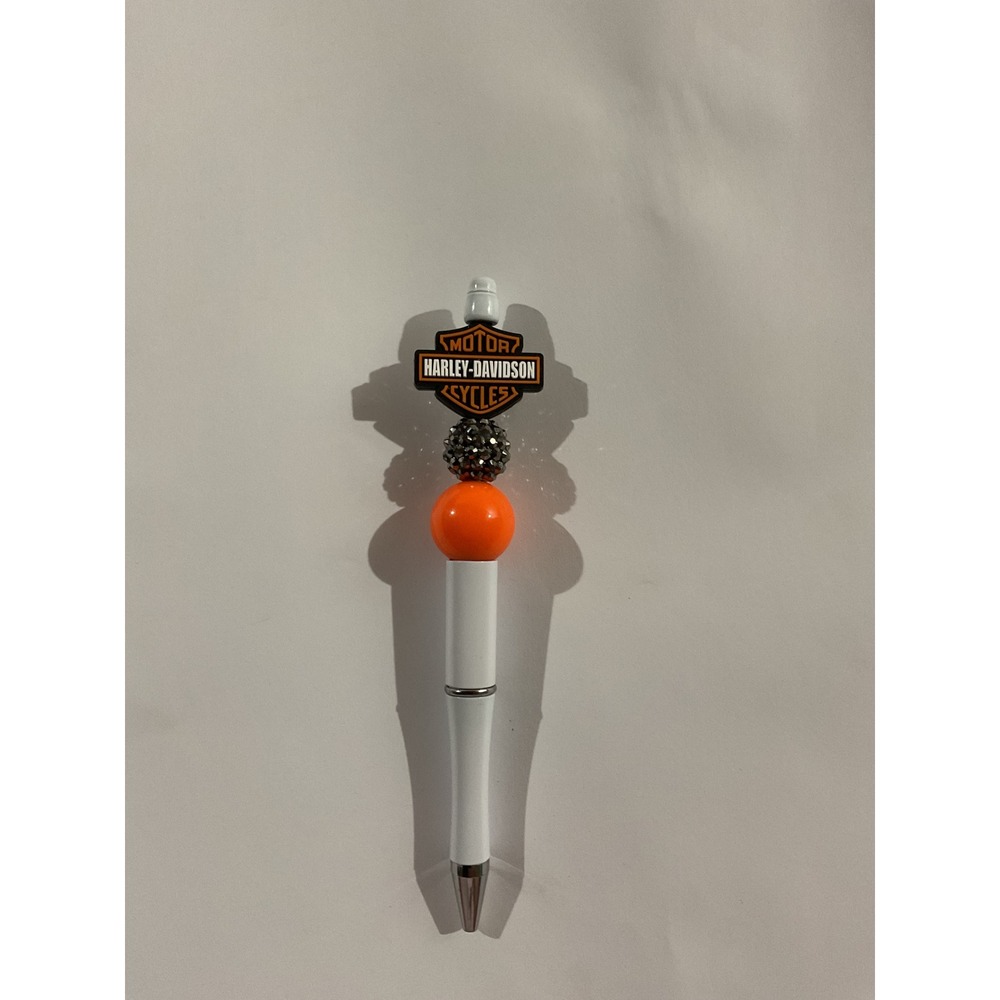 Harley-Davidson Bar & Shield Beaded Pen White Orange Black Motor Cycles Logo